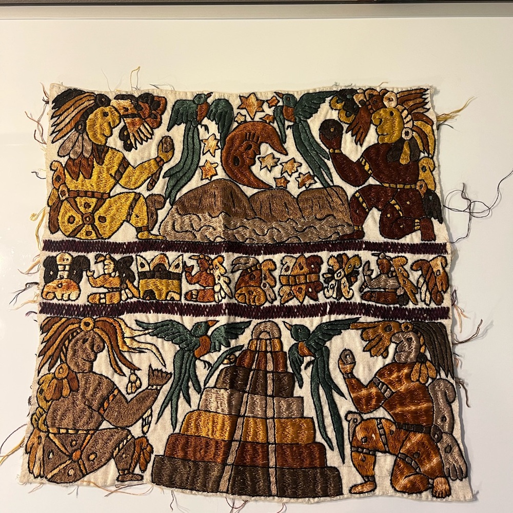 Handmade Aztec Indian Style Needlework Square 16”x16”